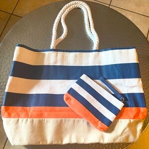 Striped Rope Handle Beach Tote & Matching Wristlet NEW DSW